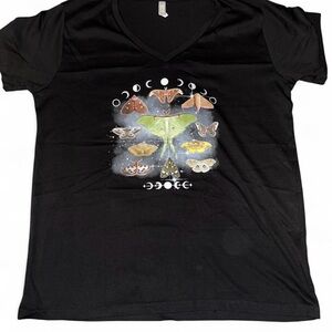 black butterfly moon phases v-neck t-shirt